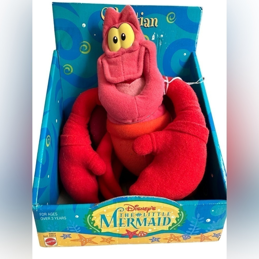 Vintage new in box Disneys The Little Mermaid Sebastian 8” plush by Mattel